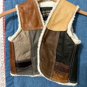 Patchwork Leather Vest With Wool Lining